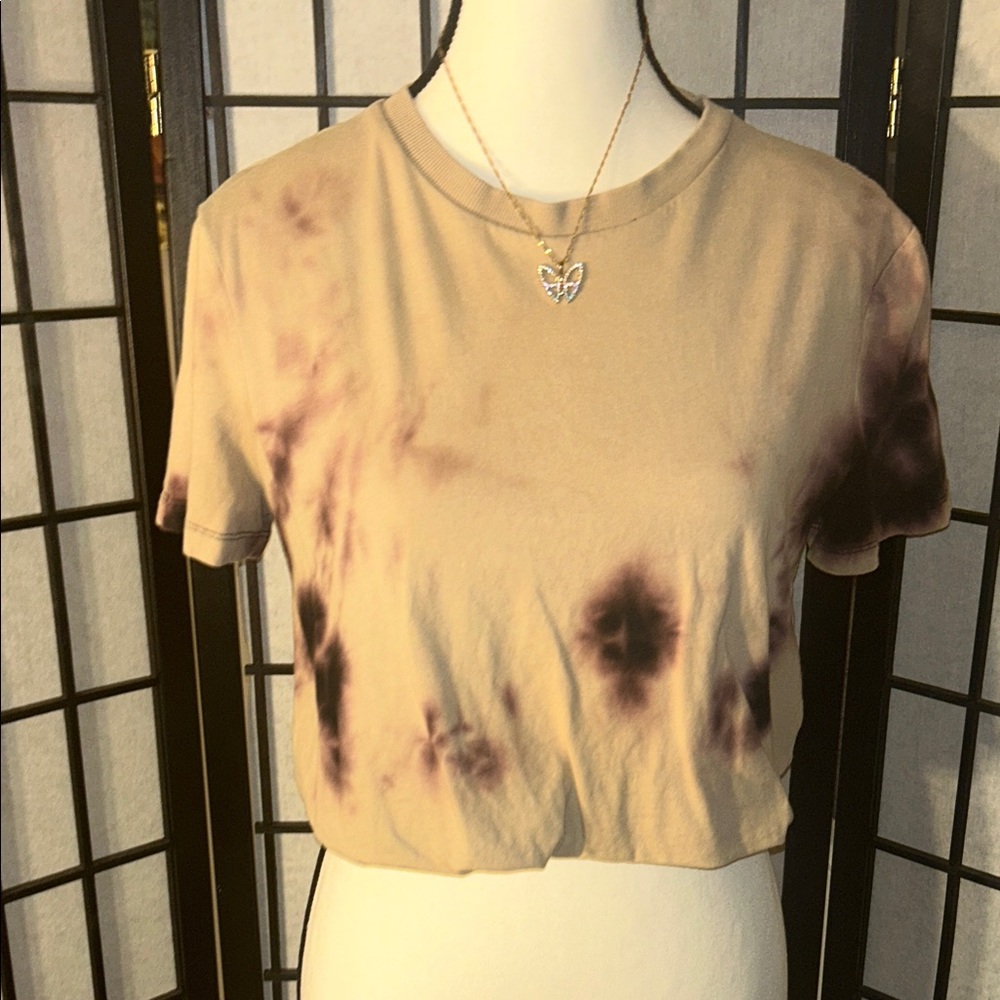 Zara Beige and Dark Purple Tie-Dye Crop Top